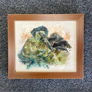 Vintage Calvin Burnett Oil Painting Signed Framed Art Nude Figure Woman 50s 60s